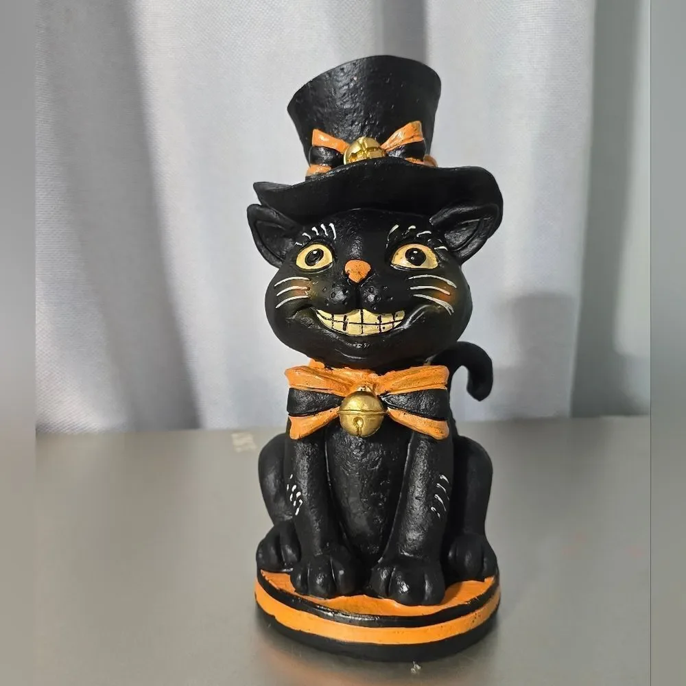 New Resin Vintage Cat Tabletop Decor, Black & Orange, 10
